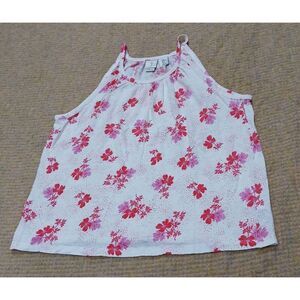 Joie womens xlarge 100% linen knit white pink floral tank top